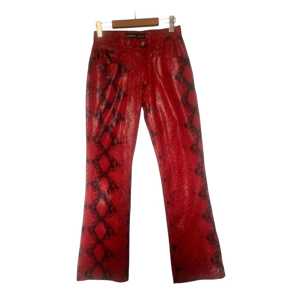 Revolt Flare Trousers Women 5/6 Red Excellent Vintage Y2K Snakeskin Cyber Pants
